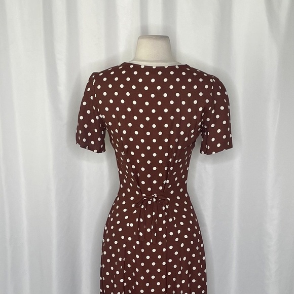 REFORMATION Locklin Dress Brown White Polka Dot Midi Au Lait Chocolate Dress 2 - Picture 11 of 15